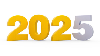 New Year 2025 Yellow and Grey 3d Numbers Isolated Transparent Background 3d Rendering