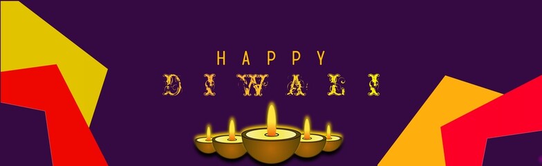 Website header or banner design with oil lamps of Diwali celebration for festival of lights in India.