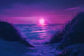 Fototapete Sunrise over beach purple landscape astronomy. © Rawpixel.com