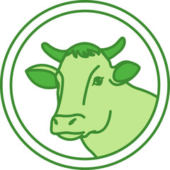 Green Beef Label. Vector Icon. Cow Head. Beef Meat Products. Cat's Food Properties. Food Packaging Sticker
