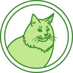 Green Label Food for Old Cats. Vector Icon. Pet. Cat Food Packaging Sticker