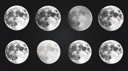 Obraz premium Collection of Realistic Vector Moons on an Isolated Transparent Background for Celestial Graphic Design and Digital Art Projects