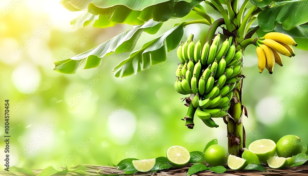 Sticker Lush Tropical Tree Showcasing a Bunch of Ripe Bananas