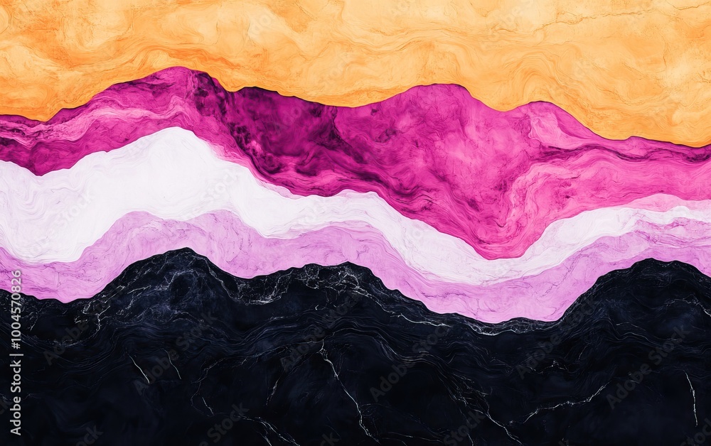 Poster abstract landscape illustration with vibrant colors and flowing forms, creating a sense of depth and