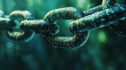 A chain link forged from strands of digital code, now broken, symbolizing the powerful act of breaking free from the chains of cyberbullying.