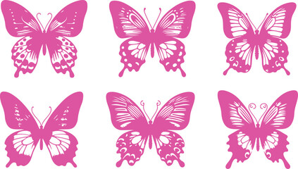 butterfly silhouettes. Outline butterflies romantic tattoo, tropical insects stencil. Summer and spring exotic symbols isolated vector set. Elegant wild flying moth of various shapes