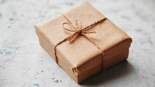 Gift box in craft paper on a light background.