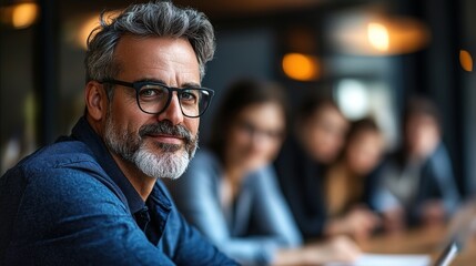 Obraz premium Smiling Man in Casual Meeting Environment
