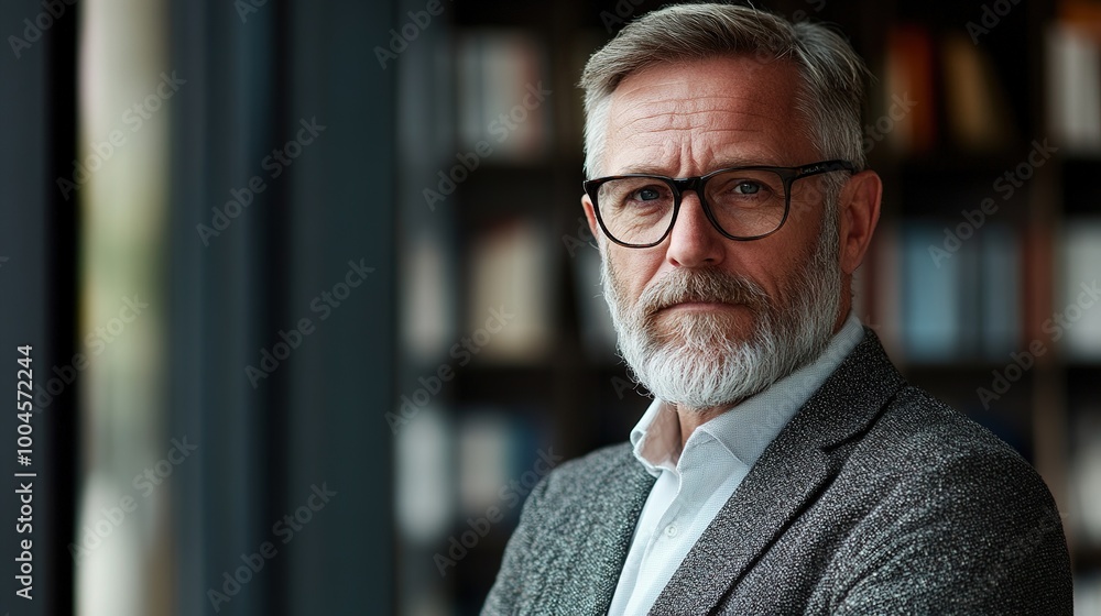 Canvas Prints Mature Man with Glasses in a Modern Environment