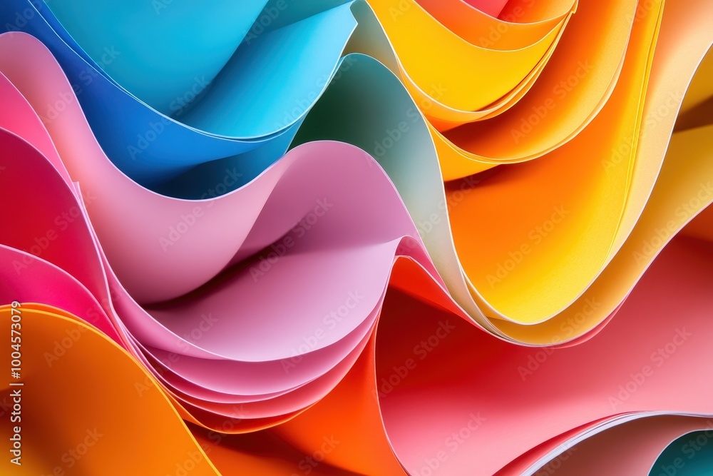 Poster abstract rainbow paper waves: a mesmerizing abstract pattern of vibrant, colorful paper waves evokes