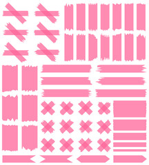 Set of pink semi-transparent washi tapes isolated on white. Tapes collection in vector. Pieces of decorative tape for scrapbooks. Torn paper. Love, Valentine's Day