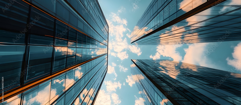 Poster multi storey office building rising against the vast sky suitable as a background in a copy space im