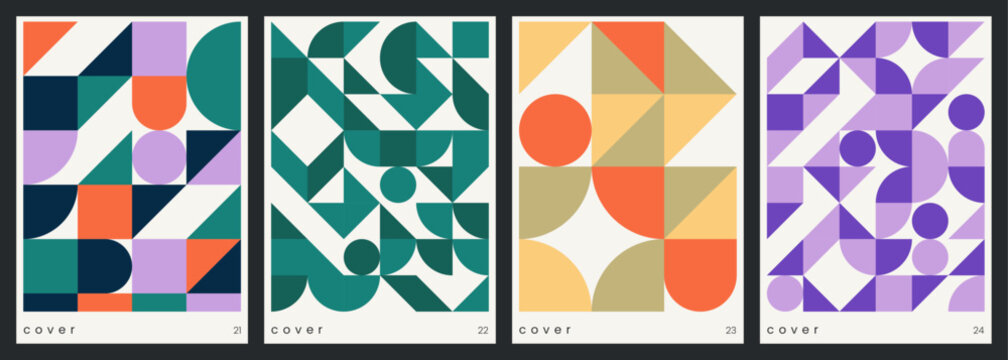 Minimalist covers design. Abstract geometric backgrounds. A4 size print templates with text. Modern layouts with geometric pattern for card, poster, brochure, flyer or catalog
