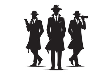 spy detective vector silhouette isolated in white background