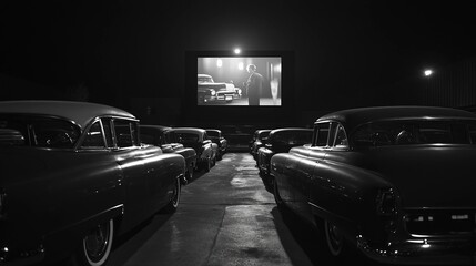 A 1950s-themed drive-in movie theater with vintage vibes.