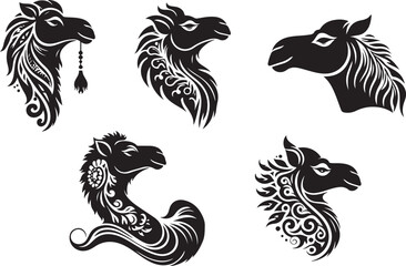 set of camel head silhouette vector illustration