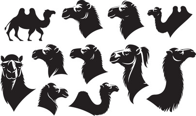 set of camel head silhouette vector illustration