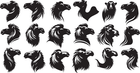 set of camel head silhouette vector illustration