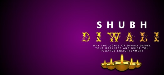 Shubh diwali poster illustration with oil lamps, website header or banner design.