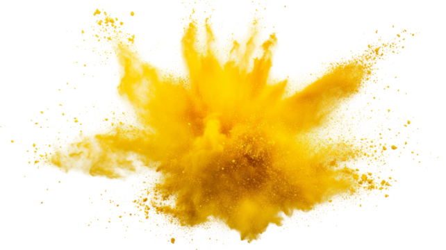 Captivating rotating yellow powder explosion sharply isolated against a clean white backdrop, dynamic and vibrant motion effect