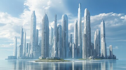 Skyscrapers shrinking into stone structures, reverse evolution of civil engineering.
