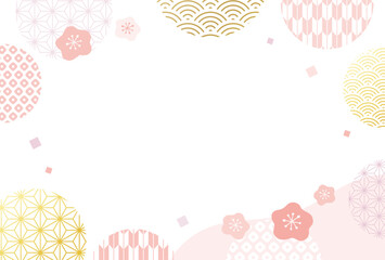 2025年　梅・正月・年賀状・新年・和柄・背景・枠