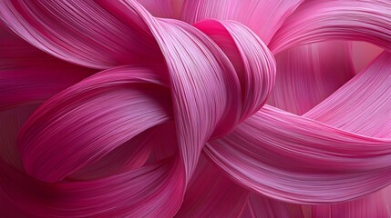 Boldly Curling and Intertwining Pink Ribbon Forming a Striking Visual Metaphor for Breast Cancer Awareness Detailed with Intricate Textures and Vibrant Hues