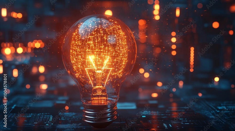 Aufkleber glowing light bulb with futuristic background representing innovation and technology concepts