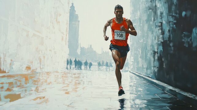 A painting depicting the strength and endurance of a marathon runner.