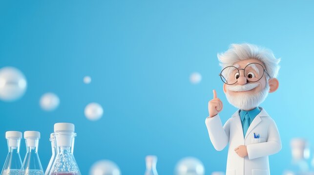 Cheerful Scientist with Laboratory Equipment Background