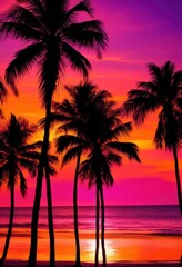 vibrant palm trees silhouetted bright tropical backgrounds sunsets clear skies capturing essence paradise, landscape, foliage, summer, beach, sunlight