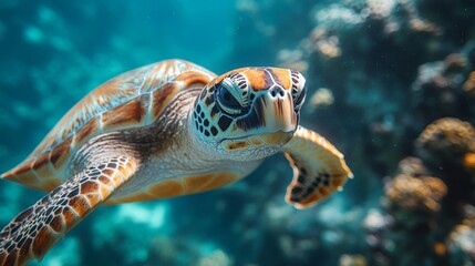 Obraz premium Sea Turtle Swimming in the Coral Reef