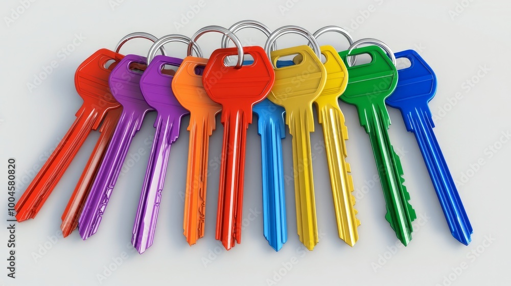 Poster bunch of keys 3d illustration set of three keys in different colors