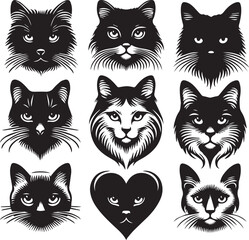 cat head vector set