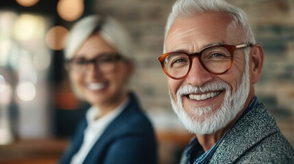 Happy Senior Man Smiling in Modern Cafe Setting