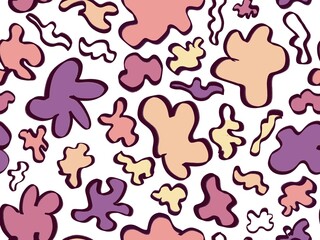 Abstract seamless pattern of figures of different shapes and shades with outline. Organic smooth and wavy forms impression of lightness and ease. Pattern of clothes wallpaper print cover books paper.