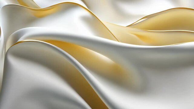 Golden thread flowing on white silk fabric