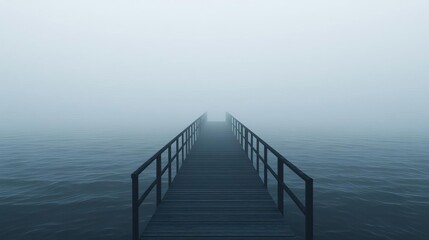 Obraz premium Dense fog enveloping a silent pier, gentle waves, 3D illustration