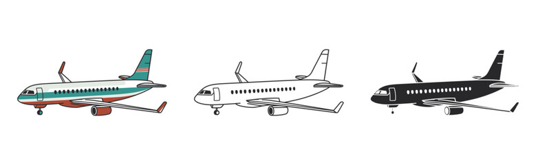 Airplane vector illustration, outline, silhouette, icon design on white background