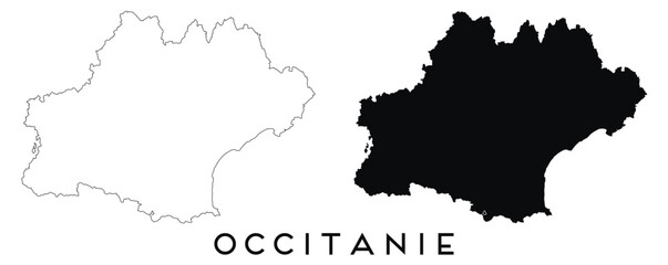Occitanie map outline and black silhouette vector