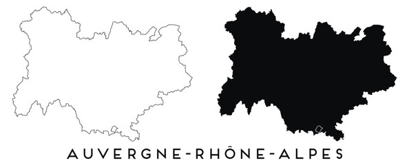 Auvergne-Rhone-Alpes map outline and black silhouette vector