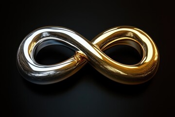 A golden and silver infinity symbol. Represents endless possibilities and the concept of eternity.