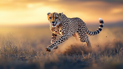 Sleek Cheetah Sprinting African Savanna Wildlife Photography Scene