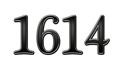 black metal 3d design of number 1614 on white background.