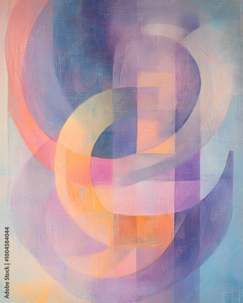 Poster pastel abstract backdrop with swirling fluid brushstrokes soft edged geometric shapes and biomorphic