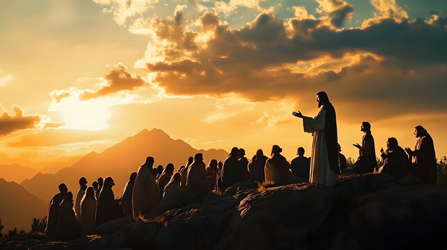 jesus christ preaching to the crowd on a mountaintop spiritual silhouette art