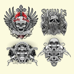 set, gothic sign with skull, grunge vintage design t shirts