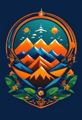 dynamic colorful travel logo featuring vivid symbols representing adventure exploration, branding, identity, marketing, vibrant, artistic, creativity