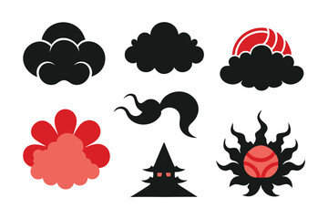 Set of black smoke, Japanese smoke, vector clipart smoke vector on white background