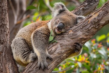 Fototapeta premium koala bear sleeping on tree